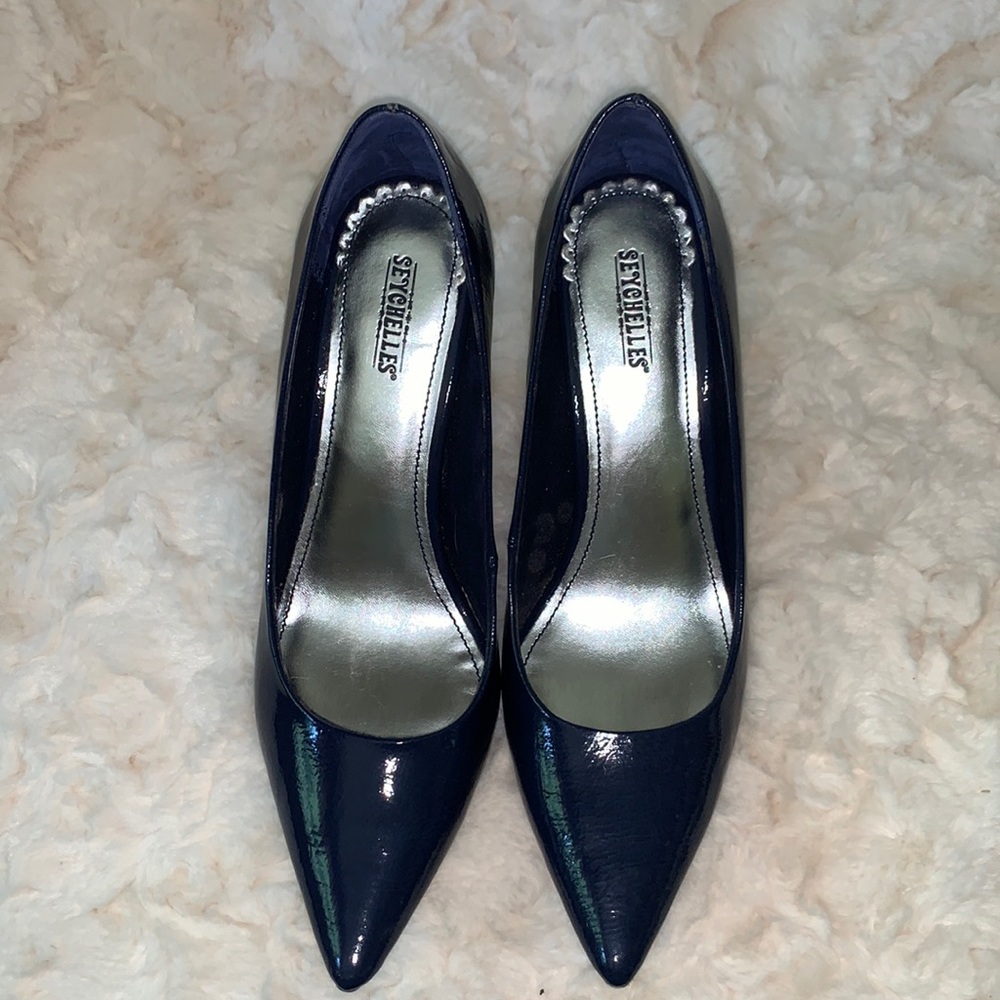 Seychelles Navy Patent Pointed-Toe Pumps